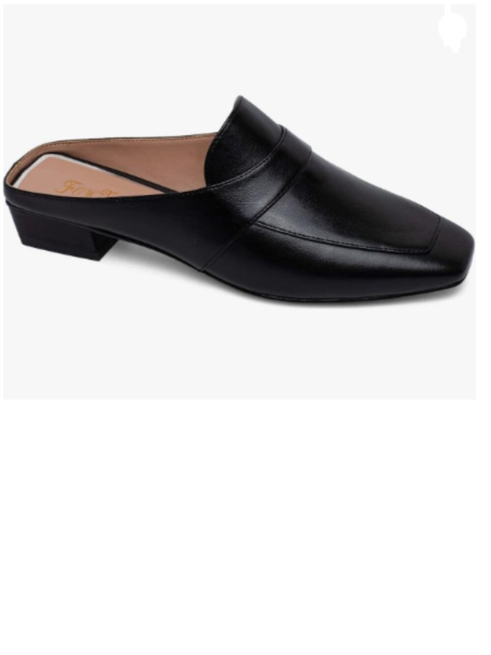 FOWT Black Women Luxury Leather Mules Square Toe Loafer,Chunky Heel Mule Sandals